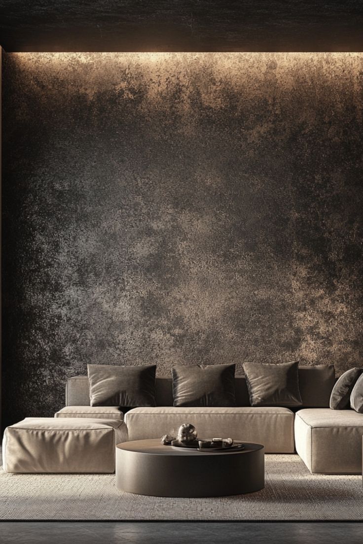 Add texture to your walls for a luxurious and sophisticated feel in any room. #TexturedWalls #LuxuryDecor #HomeStyling Textured Cement Wall, Leather Accent Wall, Living Room Wall Papering Ideas Modern, Painted Textured Walls, Concrete Texture Wall Interiors, Interior Wallpaper Texture Seamless, Wall Inspo Aesthetic, Textured Wallpaper Living Room, Wallpaper Interior Design Texture