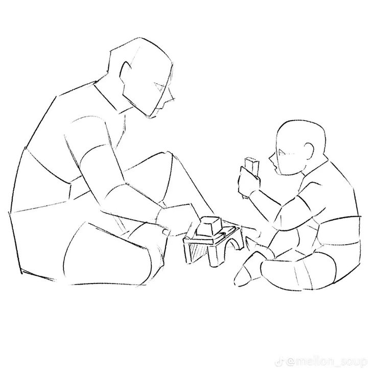 a drawing of a man sitting next to a child