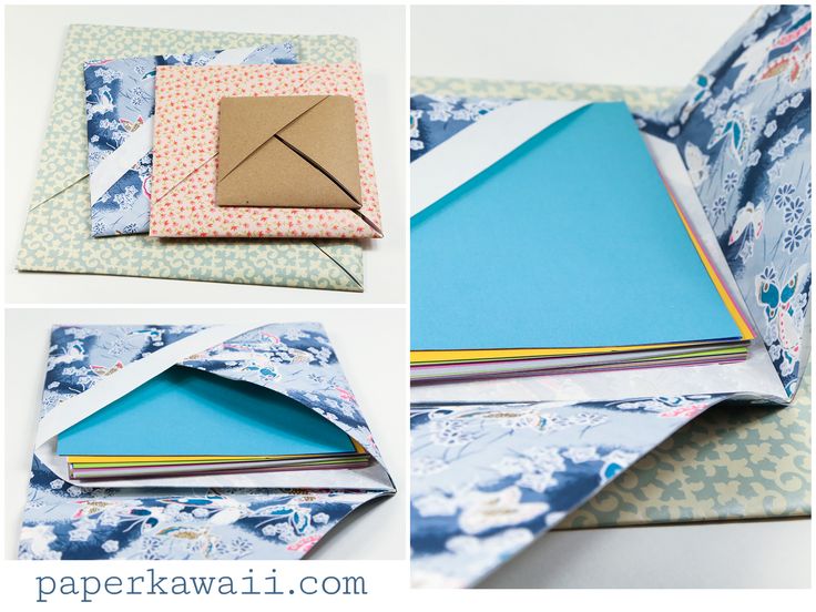 four different pictures showing how to fold an origami envelope with paper kawaii