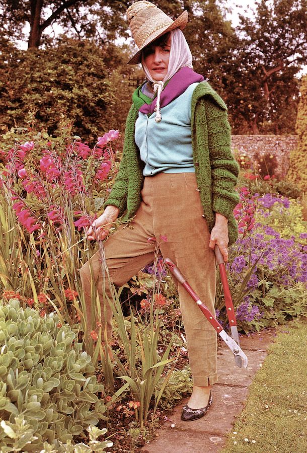 That will be me soon-  gardening in layers and pearls.   and crazy Valerie Finnis, Perfect English, Gardening Outfit, English Garden, In The Garden, A Garden, New England, The Garden, Garden Design