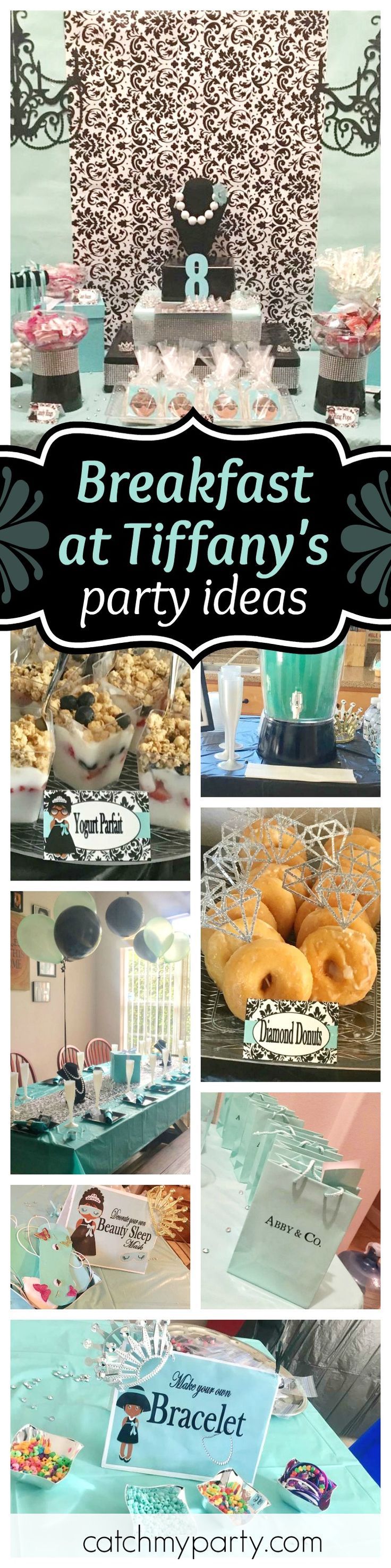 breakfast at tiffany's party ideas is featured in this photo collage with the words breakfast at tiffany's party ideas