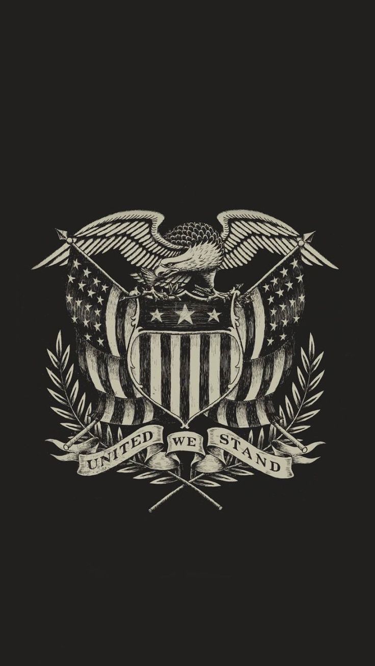 an american flag and two eagle emblems on a black background with the words united with sand