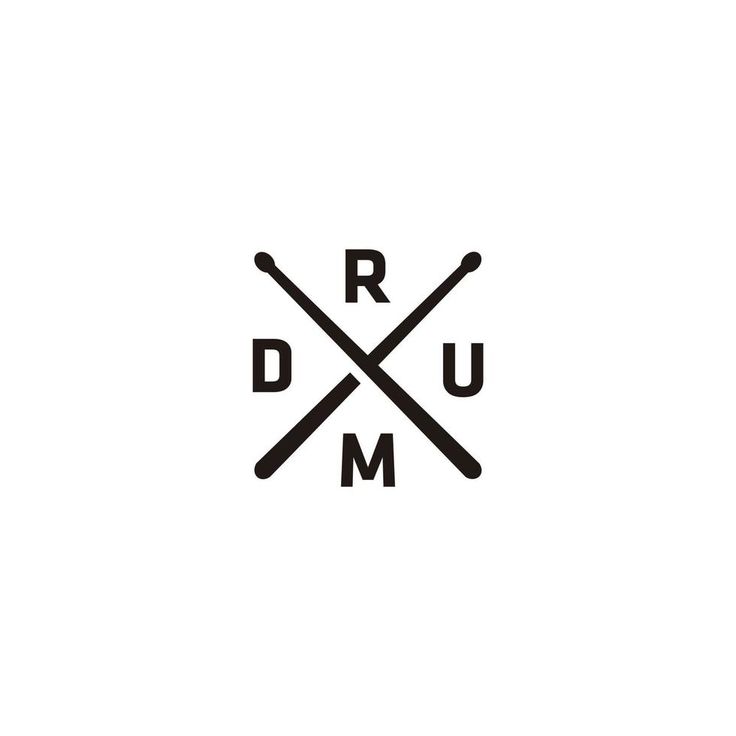 the logo for drum and drums is shown in black on a white background with two crossed sticks