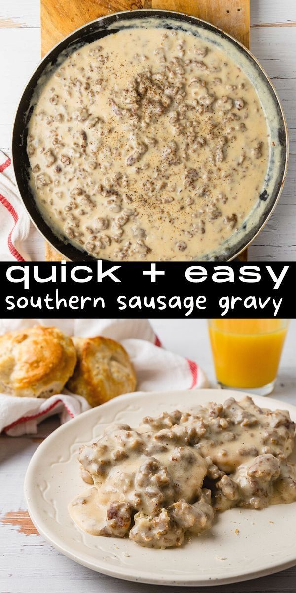 southern sausage gravy White Sausage Gravy Recipe, White Sausage Gravy, Simple Gravy, Southern Sausage Gravy, Easy Biscuits And Gravy, White Gravy Recipe, Homemade Gravy For Biscuits, Homemade Sausage Gravy, White Sausage