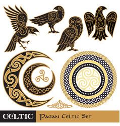 celtic symbols and designs in the form of an owl, crescent, spiral ornament