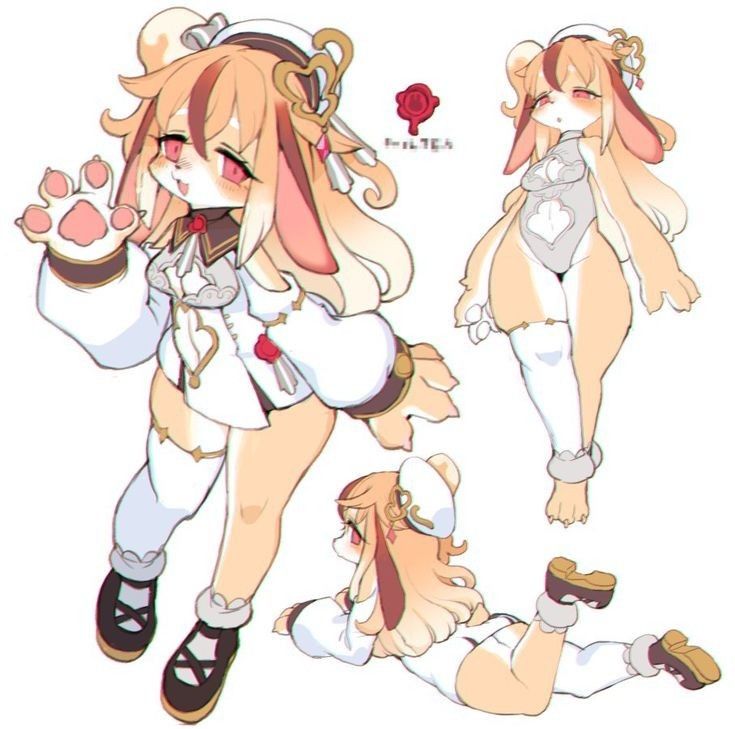 an anime character with long hair and bunny ears on her head, in different poses