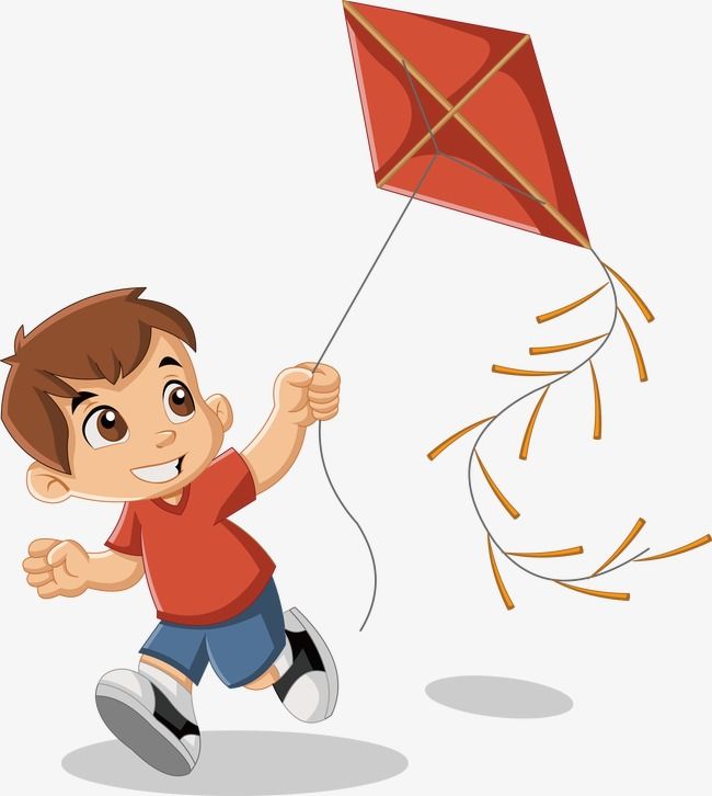 a young boy flying a kite in the air with his hands and legs spread out