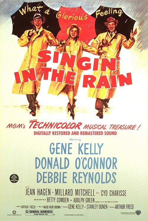 a movie poster for singin'in the rain