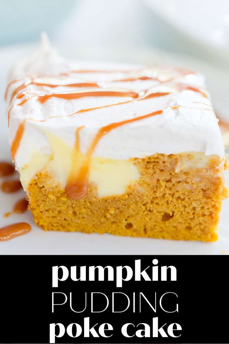 a piece of pumpkin pudding poke cake on a plate