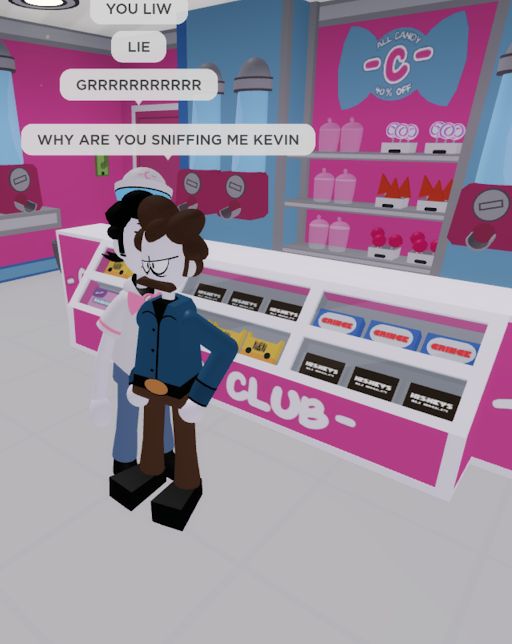 a cartoon character is standing in front of a store counter with the words club on it