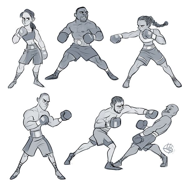 an image of a man and woman doing different boxing stances in various poses with each other