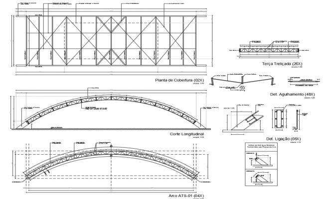 an architectural drawing of a bridge with different sections and details for each section, including the top