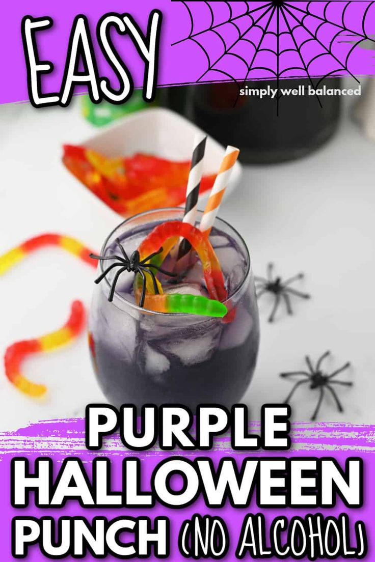 a purple halloween punch with candy in it