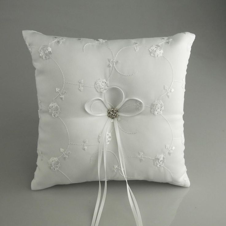 A fancy white pillow, fluffy, and soft to the touch. This pillow can be used as a ring bearer pillow for weddings, bridal showers, anniversaries and the like. This miniature sized pillow will complement large and small hands alike. 8" ring bearer pillows are our premium line. Embroidered Ring Bearer Pillow, Ring Bearer Cushion, Flower Vines, Ring Pillows, Satin Pillow, Ring Pillow Wedding, Ring Bearer Pillows, Ring Bearer Pillow, Ring Pillow