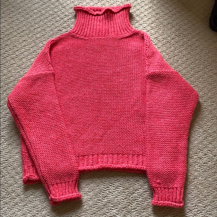 Anthropologie Knit Crop Sweater. Never Worn. Pink Turtleneck Soft Knit Sweater, Pink Cozy Cropped Sweater For Spring, Cozy Pink Cropped Sweater For Spring, Cozy Pink Cropped Sweater For Winter, Cozy Pink Long Sleeve Cropped Sweater, Pink Textured Knit Cropped Crew Neck Sweater, Pink Textured Knit Crew Neck Cropped Sweater, Pink Soft Knit Long Sleeve Cropped Sweater, Cozy Pink Knit Cropped Sweater