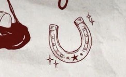 a drawing of a horse shoe and the word u on it's back side