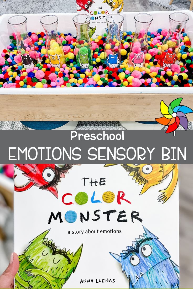 the color monster book is in front of a tray full of candy and candies