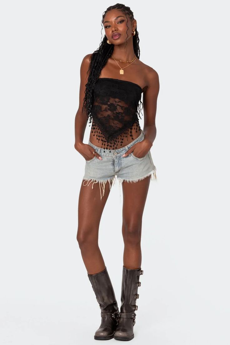 India Sheer Lace Strapless Top – edikted Stretch Lace Tube Top With Lace Trim, Summer Lace Tube Top For Night Out, Fitted Fringe Tops For Festivals, Fitted Fringe Tops For Festival, Lace Bandeau Top For Night Out, Fringe Mini Dress, Top Strapless, Lace Strapless, Sheer Lace