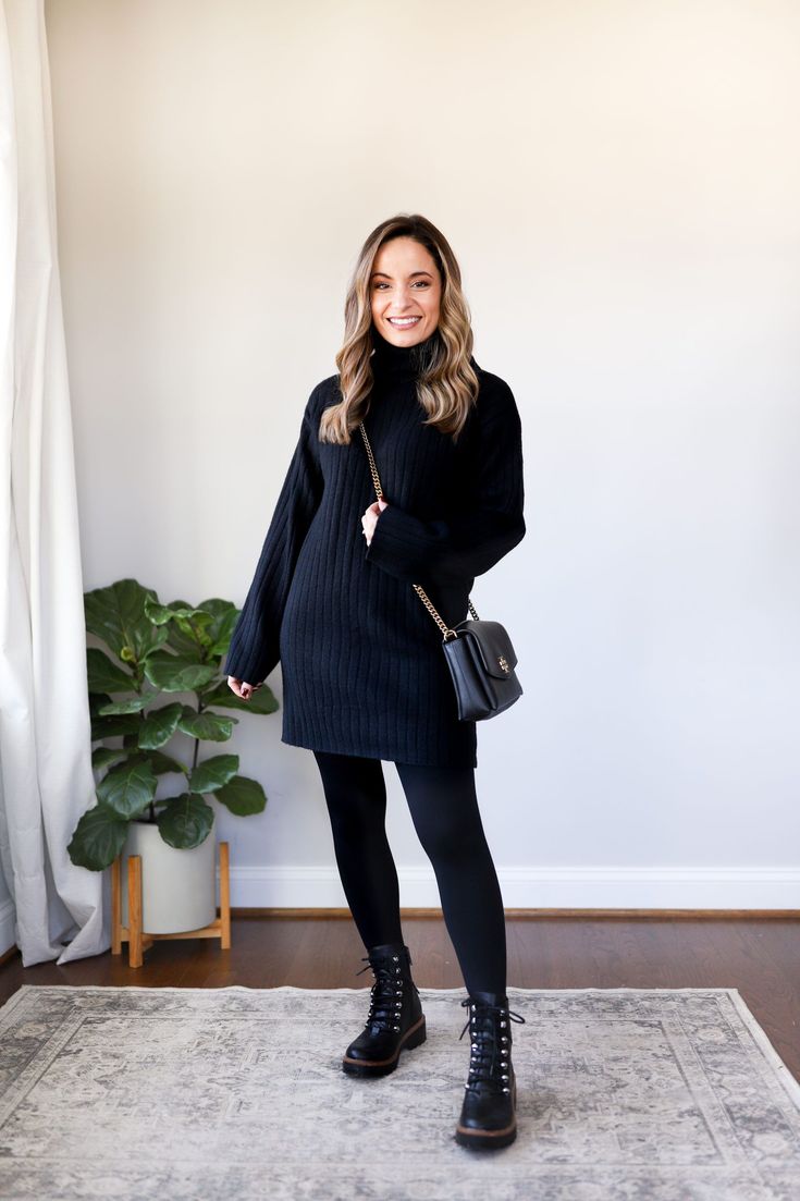 Dress And Combat Boots Outfit, Black Sweater Dress Outfit, Sweater Dress Petite, Combat Boot Outfit, Winter Boots Outfits, Sweater Dress Casual, Sweater Dress Outfit, Winter Outfit Ideas, Europe Outfits