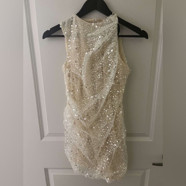 Never Worn, White Sequin Dress, High Neck, Short Sleeveless Dress Short Sleeveless Dress, White Sequin Dress, Burnout Velvet Dress, Short Formal Dress, Zara Black Dress, Pink Strapless Dress, Plus Size Summer Dresses, Dress High Neck, Sleeveless Short Dress