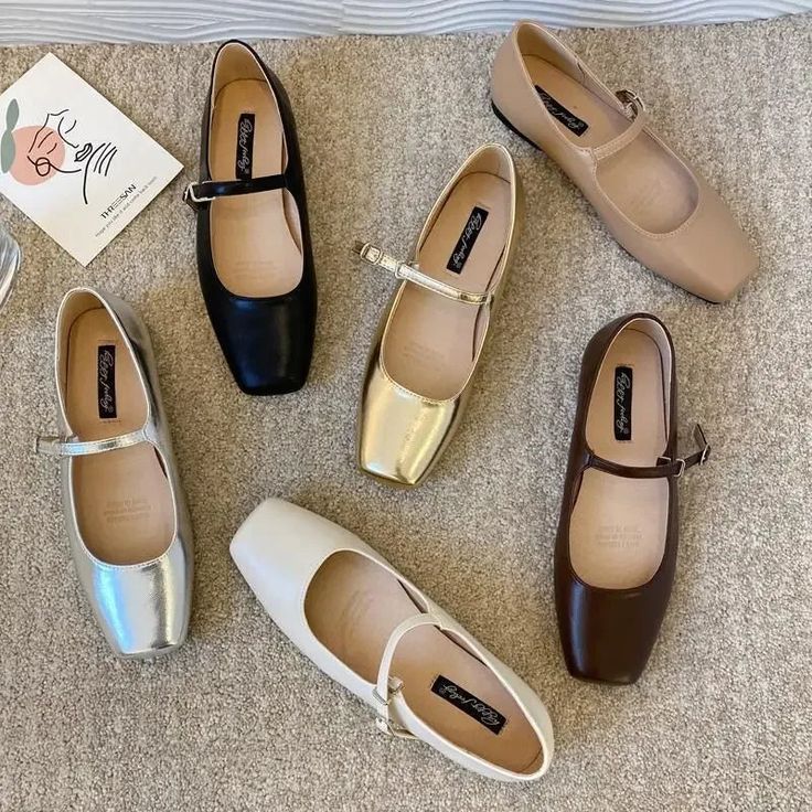 LBSFY - Spring Autumn Fashion Square Toe Ballet Shoes Mary Jane Shoes Low Heel Casual Silver Shallow Buckle Soft Sole Shoes Womens Shoes Emo Boots, Mary Jane Shoes Black, Shoes Mary Jane, Vintage Shoes Women, Thick Heel Shoes, Mary Jane Shoes Flat, Gold Ballet Flats, Womens Mary Janes, Mary Jane Shoes Womens