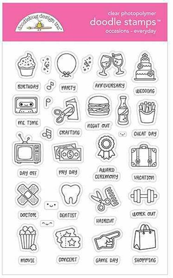 the doodle stamp set features different things