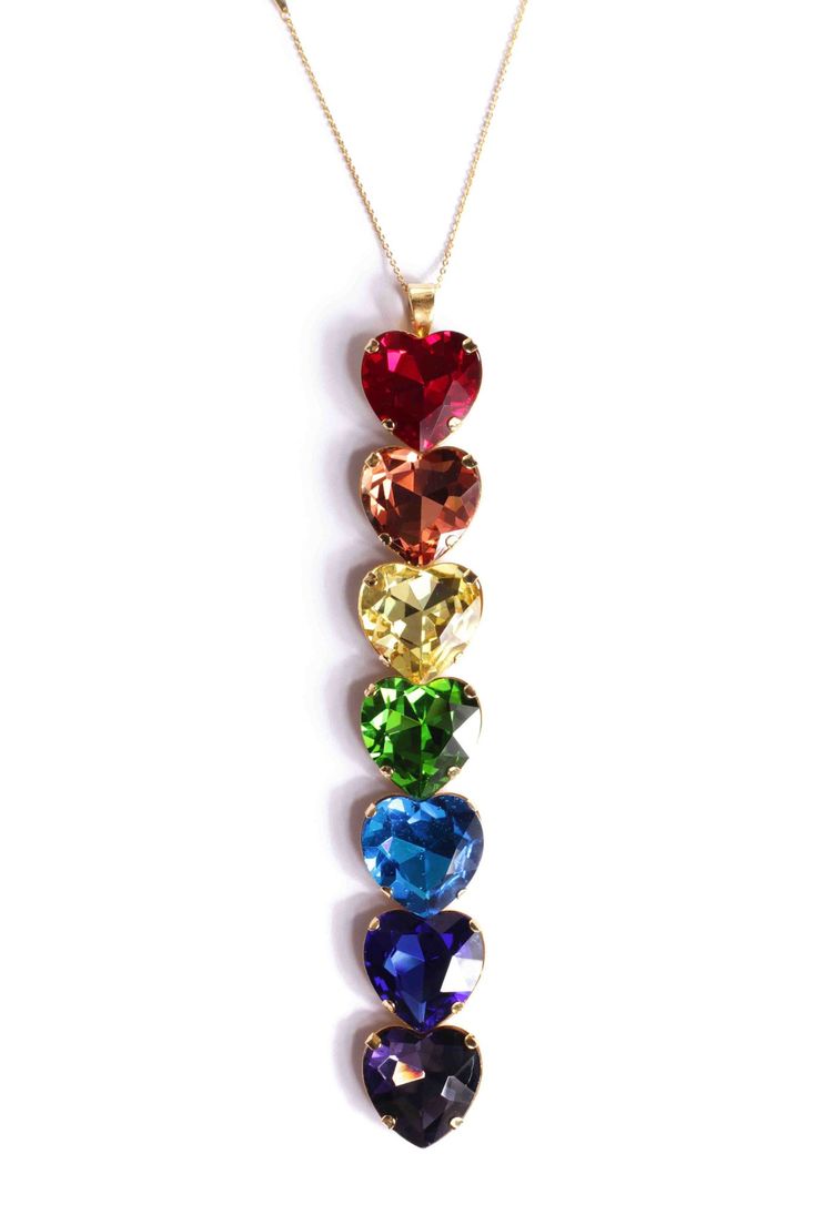 Luxury vibes with all your Chakras set together in an opulent, handmade rainbow heart pendant. Can be custom made in any solid color as well just let us know at sales@mordekai.com Height: 1" Width: 1 1/4" Length: 7" Made in America. Crystals hand-set in 24k gold plated on brass settings. Luxury Vibes, Rainbow Accessories, Rainbow Jewelry, Rainbow Crystal, Buying Diamonds, Gold Necklace Layered, Jade Jewelry, Rainbow Heart, Diamond Pendant Necklace