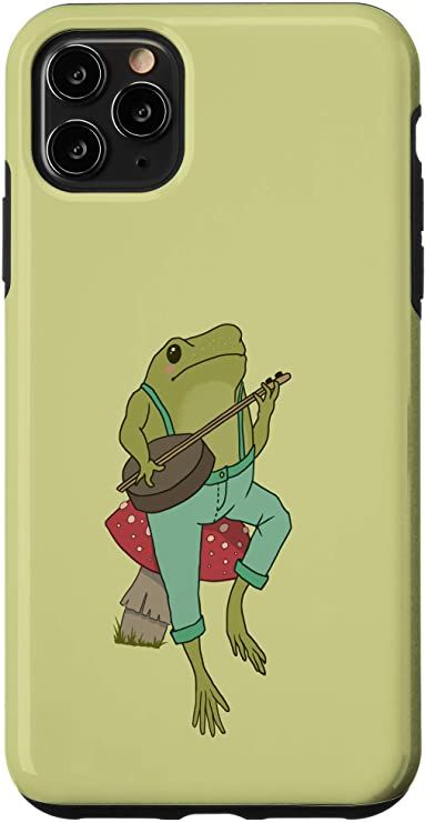 a phone case with an image of a frog playing the ukulele on it