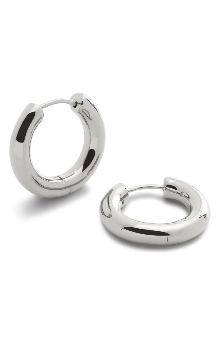 A hinged design lends a seamless look to these tubular hoop earrings that bring instant polish to your ensemble with a single click. Exclusive US retailer 3/4" hoop diameter Hinge with snap-post closure Recycled sterling silver Imported This brand is certified with the Butterfly Mark, which identifies luxury brands that adhere to social and environmental best practices This brand meets Nordstrom Responsible Brands criteria: brand adheres to responsible social and environmental practices Classic Stainless Steel Huggie Earrings, Classic Metal Huggie Earrings With Polished Finish, Modern Polished Hoop Earrings, Modern Round Huggie Earrings With Polished Finish, Modern Small Hoop Huggie Earrings For Pierced Ears, Polished Metal Huggie Earrings For Everyday, Modern Round Metal Huggie Earrings, Modern Round Huggie Earrings, Everyday Metal Huggie Earrings With Polished Finish