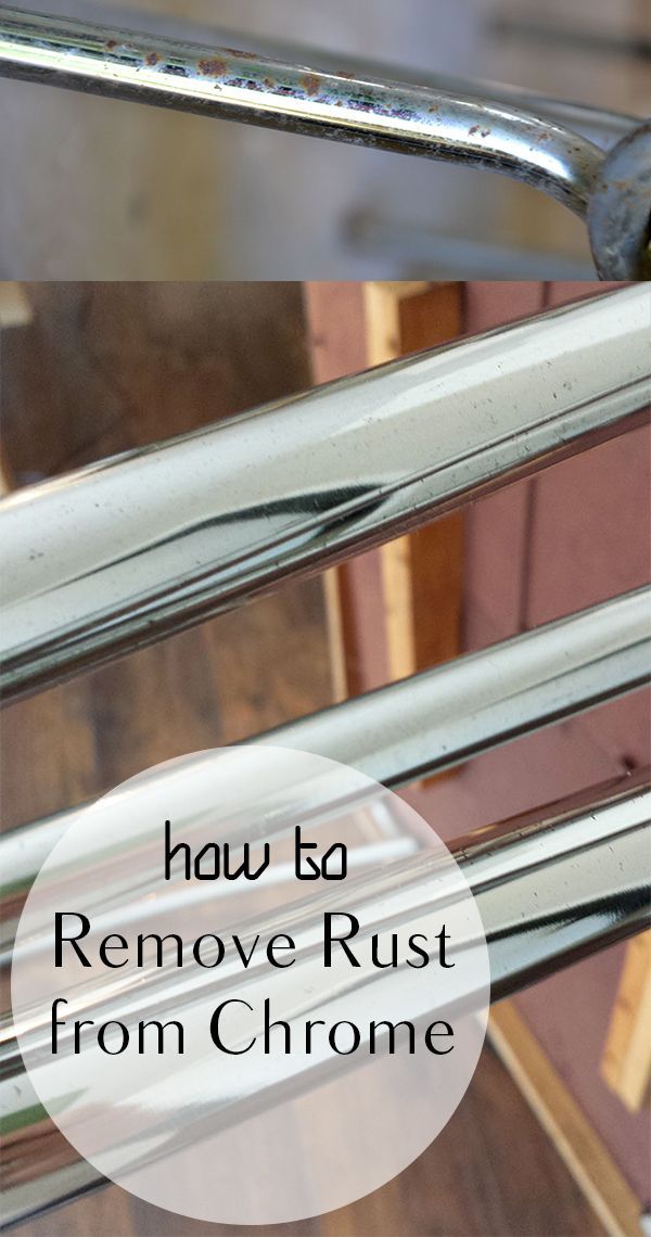 a chrome metal chair with the words how to remove rust from chrome on it's side