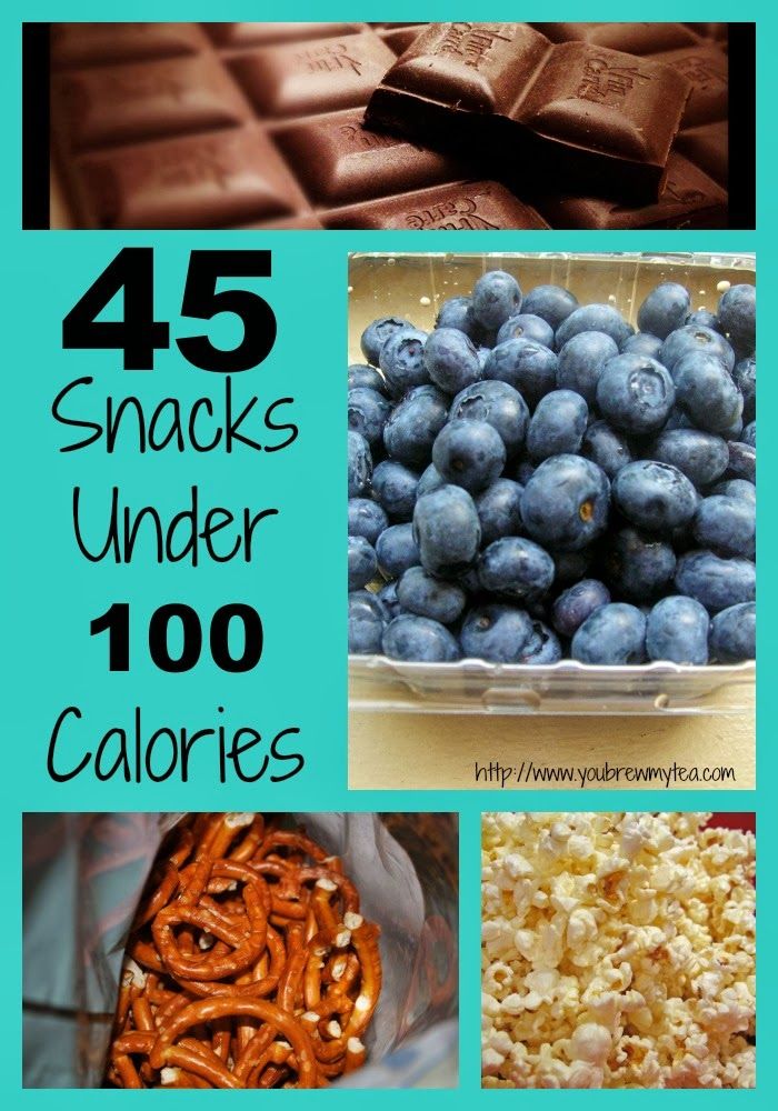 the top ten snacks under 100 calories are blueberries, pretzels, and chocolate