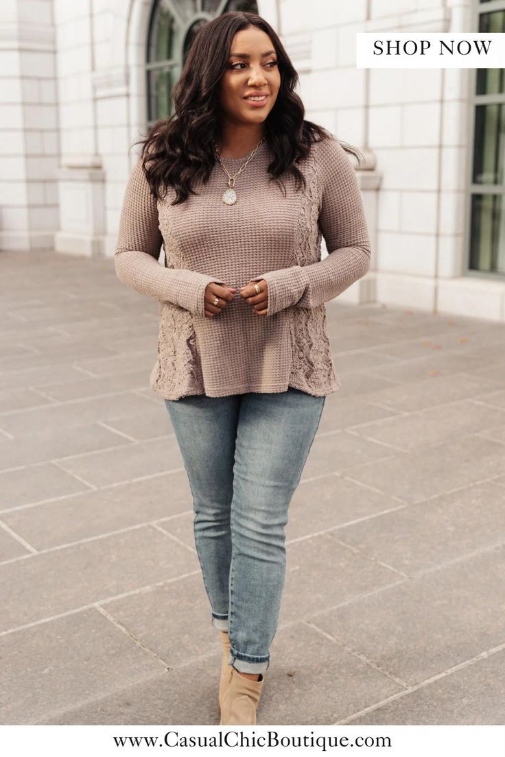 For an elevated casual look with boho vibes, this long sleeve top from Casual Chic Boutique is the epitome of timeless elegance. The natural hue complements every skin tone in this long sleeve a line shirt. If you need long sleeve shirts that effortlessly transition from day to night, click the link to shop now! Art Top, Elevated Casual, Knit Lace, Lace Side, Nice Outfits, Waffle Knit Top, Trendy Boho, Judy Blue Jeans, Boho Vibe