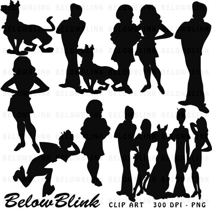 silhouettes of people and dogs in different poses, with the words belbunk clip art