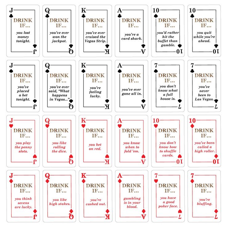 playing cards with the names and numbers for each card, which are numbered in red