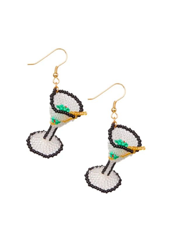 Shaken, not stirred ✨ ✦ Lightweight glass beaded earrings with bronze earring hook ✦ Each measures approximately 2" ✦ Susan Alexandra is dedicated to bringing sparkle and joy to everyday life. All handbags, jewelry, and accessories are made with love in New York City! Glass Jewelry With Dangling Beads For Party, Party Jewelry With Dangling Glass Beads, Nickel Free Czech Glass Beaded Earrings For Party, Glass Beaded Dangle Earrings For Parties, Nickel-free Czech Glass Beaded Earrings For Parties, Unique Party Beaded Earrings With Ear Wire, Unique Party Beaded Earrings, Glass Bead Earrings For Party, Glass Round Bead Earrings For Party