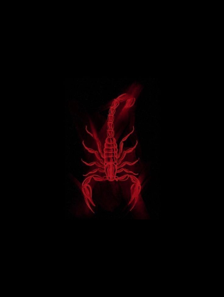 a scorpion is glowing red in the dark