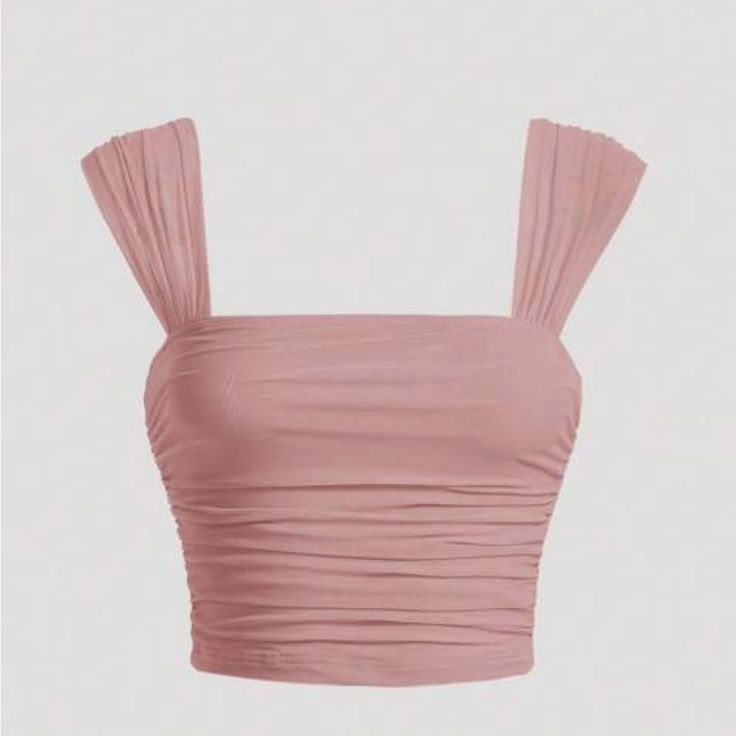 Cute Blush Pink Crop Top Chic Pink Ruched Crop Top, Pink Ruched Sleeveless Crop Top, Pink Sleeveless Ruched Crop Top, Sleeveless Ruched Pink Crop Top, Pink Ruched Crop Top For Spring, Painting Ideas Pink, Cute Blush, Cute Blue Wallpaper, Suede Fringe Jacket