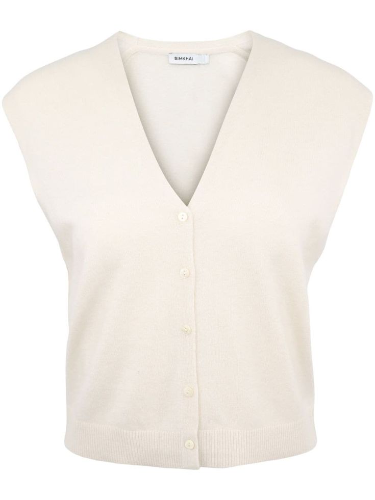 white cashmere knitted construction front button fastening V-neck sleeveless ribbed hem White Outerwear, Wardrobe Edit, Outerwear Vest, Vest White, Exclusive Fashion, Sleeveless Vest, Knit Vest, Outerwear Women, Cashmere Sweaters