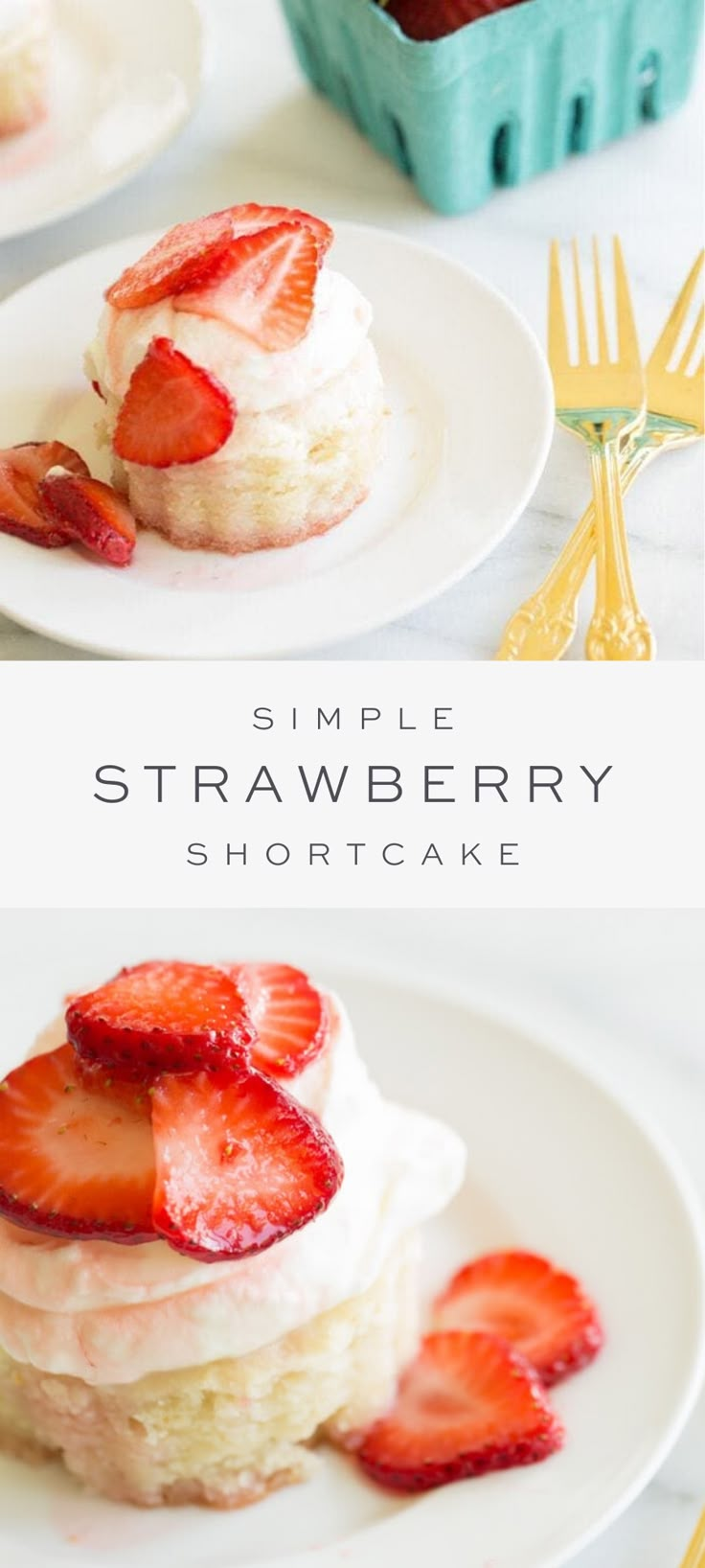 some strawberries are sitting on top of shortcakes