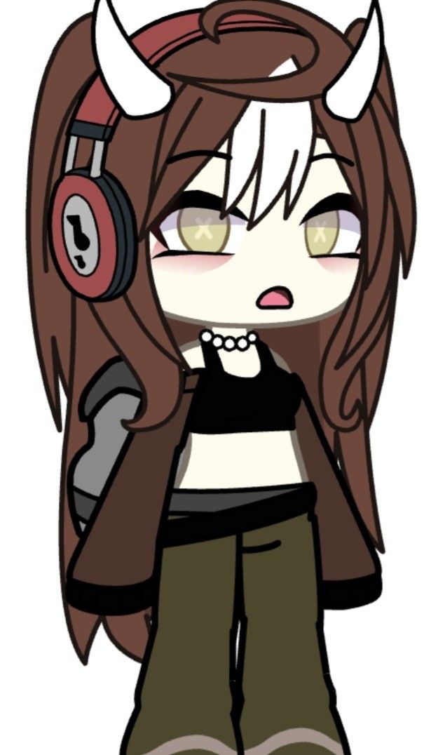 an anime character with headphones on and ear phones in her ears, holding a cell phone