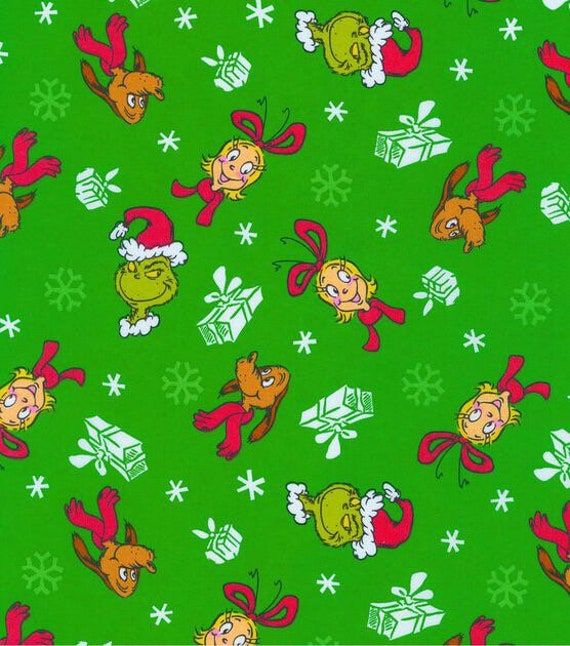 a green background with elves and presents on it