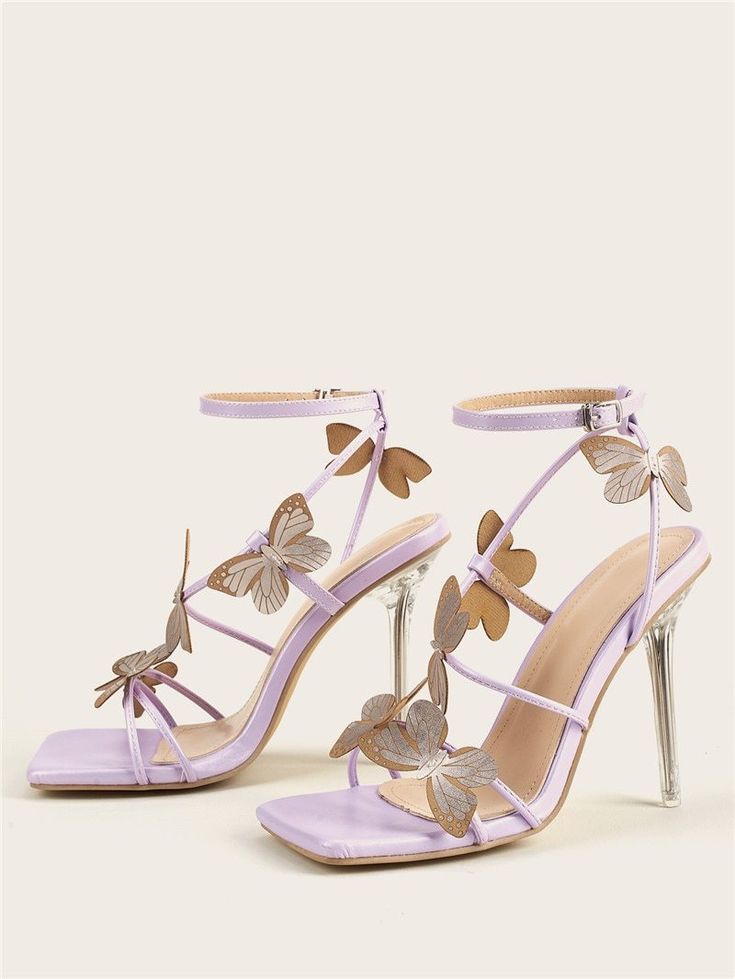 Purple High Heels Butterfly Sandals Upper Material: PU Sandal Type: Ankle Strap Heel Type: Thin Heels Lining Material: PU Side Vamp Type: Open Outsole Material: Rubber Item Type: Sandals Heel Height: Super High (8cm-up) With Platforms: Yes Platform Height: 0-3cm Occasion: Party Closure Type: Buckle Strap Fit: Size chart Back Counter Type: Ankle Strap Fashion Element: Buckle Style: Fashion Model Number: V3- Pattern Type: Solid Insole Material: PU Department Name: Adult Wedding Shoes Baby Purple, Lilac Homecoming Dress Prom, Quincenera Shoes Purple, Quince Shoes Heels Butterfly, Lavender Hoco Shoes, Rapunzel Theme Quinceanera Shoes, Purple Sandals For Spring Party, Lavender Heels For Summer Party, Lavender Sandals For Summer Party