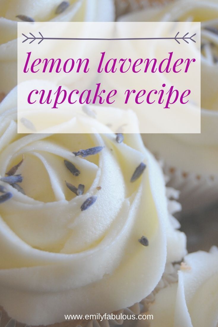 lemon lavender cupcake recipe with text overlay