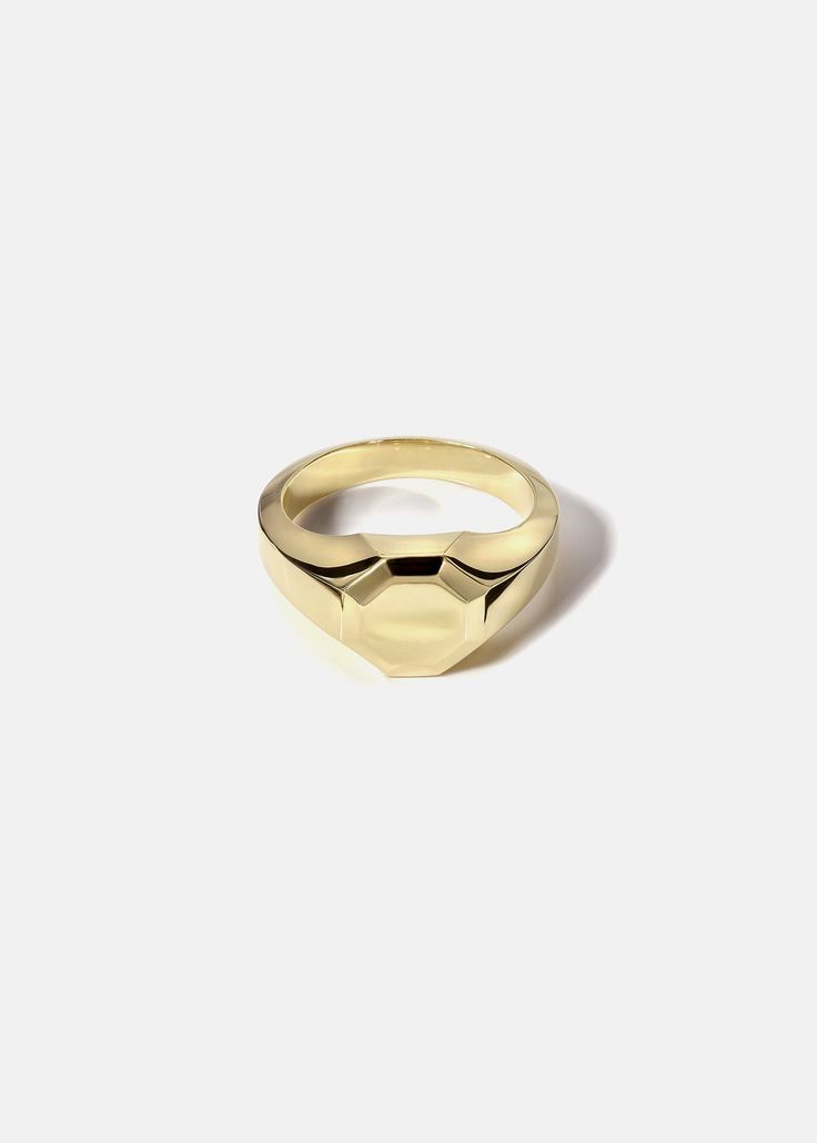 —Cosma Collection Clean forms showcasing the beauty of gold and diamonds. The Cosma Signet Ring is designed to emulate the diamonds shape in a solid octagon shape. Handcrafted in polished 18K gold. Engraving is available for this piece. Please make a note of desired engraving in the “Notes” box at checkout. (8 characters max) Quarter sizes are available upon request. Please make a note at checkout. Available in Yellow Gold, White Gold & Rose Gold — Platinum upon request. Please note: All our Luxury Hallmarked Signet Wedding Ring, Formal Octagon Diamond Ring, 14k White Gold Octagon Diamond Ring, Octagon Wedding Ring With Polished Finish, Formal Octagon Single Diamond Ring, Classic Gold Octagon Ring, 14k Gold Octagon Diamond Ring For Promise, Yellow Gold Octagonal Rings For Gifts, Timeless White Gold Octagon Ring