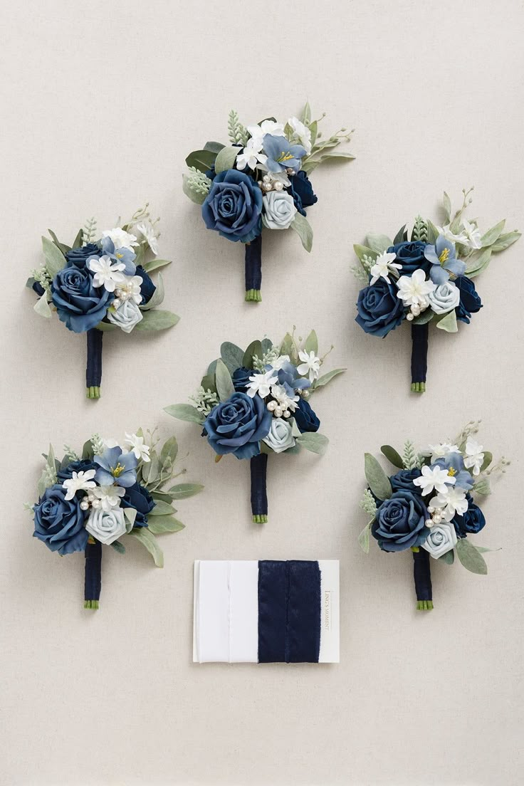 Navy Blue Bridesmaid Bouquet, Blue White Wedding Flowers, Blue Bridesmaid Bouquet, White Wedding Flowers Bouquet, Bouquets For Bridesmaids, White Delphinium, Avalanche Rose, Flowers Navy Blue, Navy Blue Bridesmaid