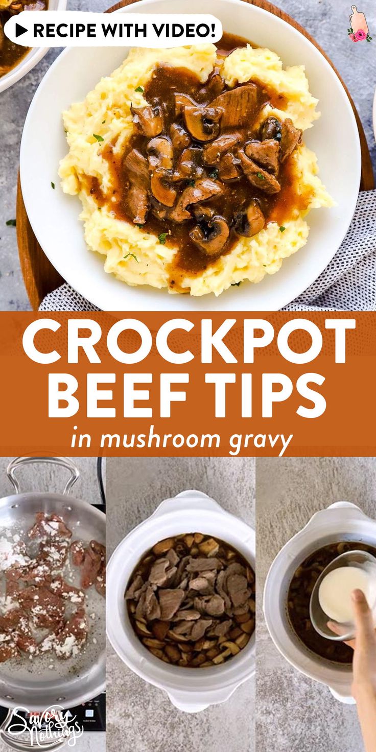 crockpot beef tips in mushroom gravy is an easy and delicious recipe