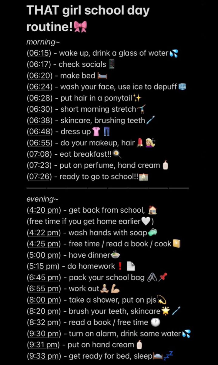 Glow Up Schedule School, Glow Up School Morning Routine, Good Night Routines For School, Productive Day Checklist, Daily Routine Schedule School Day, After School Productive Routine, Night Routine Ideas List, Glowup Routine For Teens, Routine For After School