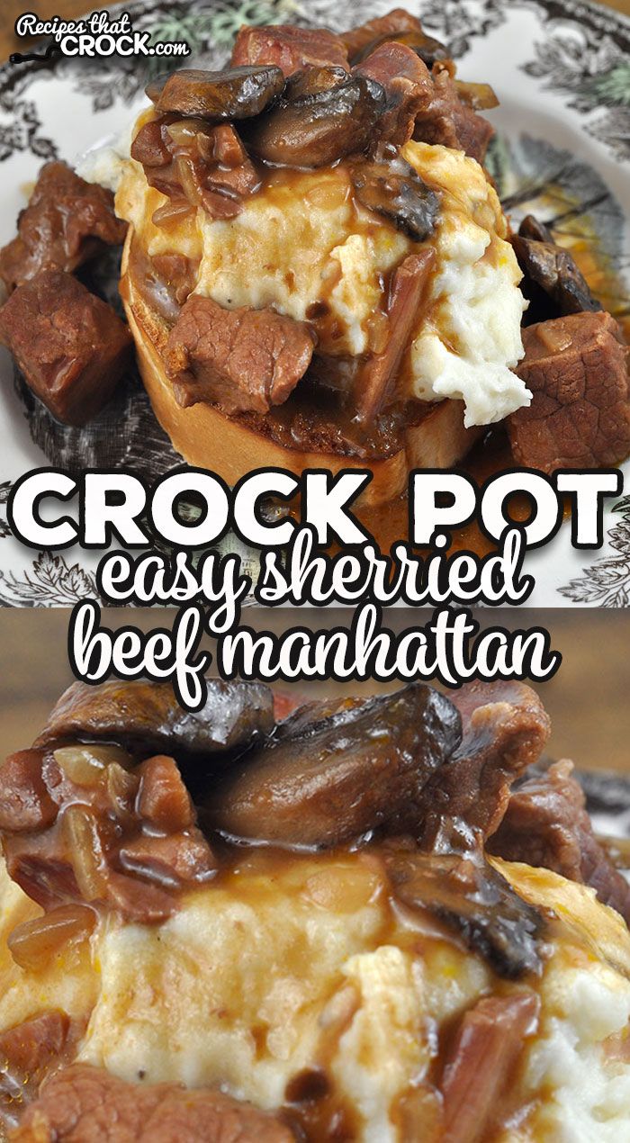 there is a plate with some food on it and the words crock pot easy she fried beef manhattan