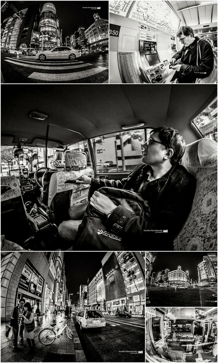 black and white photographs of people in cars