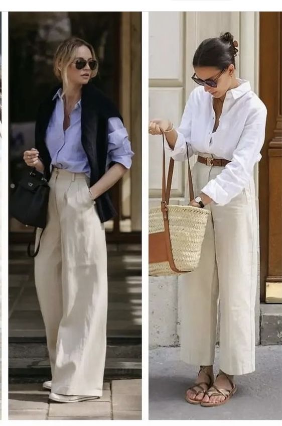 Trousers Outfit Summer, Linen Trousers Outfit, Beige Linen Pants, Trousers Outfit, Stylish Outfits For Women Over 50, Trouser Outfit, Fashion Hacks Clothes, Linen Trousers, Work Wardrobe